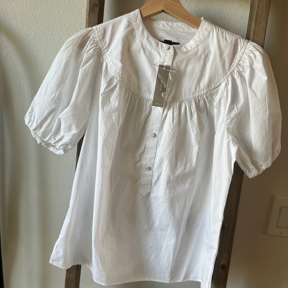 Puff-sleeve cotton poplin popover top